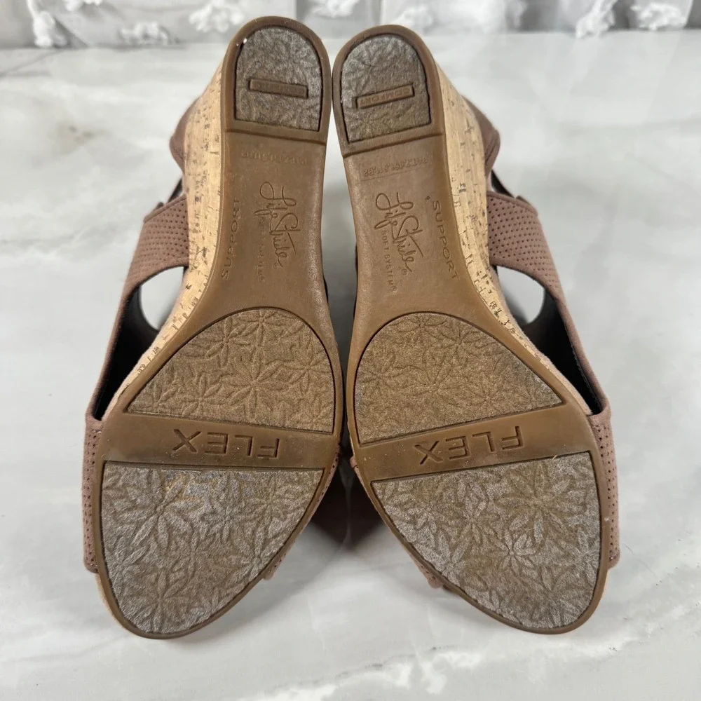 Life‎ Stride Taupe Hinx Perforated Wedge Sandals Cork Heel Cut Out Comfort 8.5 M